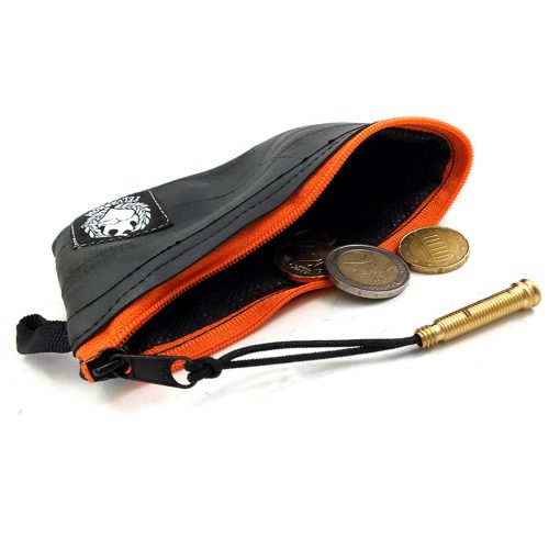 "Cointube" aprótartó pénztárca újrahasznosított bicikligumiból - narancs cipzárral