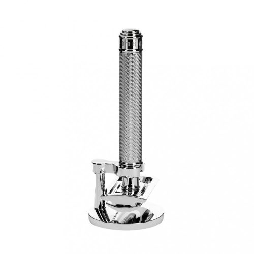Mühle Traditional 2 részes borotválkozó szett - állvány + zárt fésűzetű borotva, króm (kifutó)