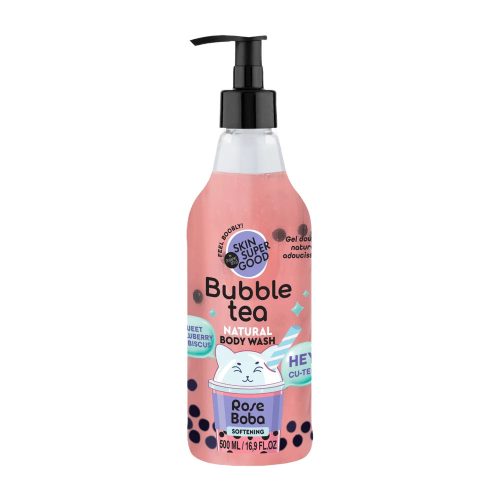 Skin Super Good Bubble Tee “Rose Boba” puhító tusfürdő eperrel és hibiszkusszal - 500 ml