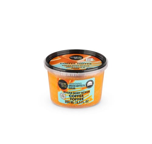Organic Shop  “Kávékaramell” Ébresztő testradír zöld kávéval és cukorral - 250ml