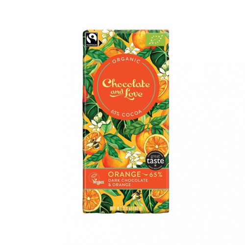 Chocolate and Love Orange - 65%-os narancsos étcsokoládé - bio & fairtrade & vegán, 80 g