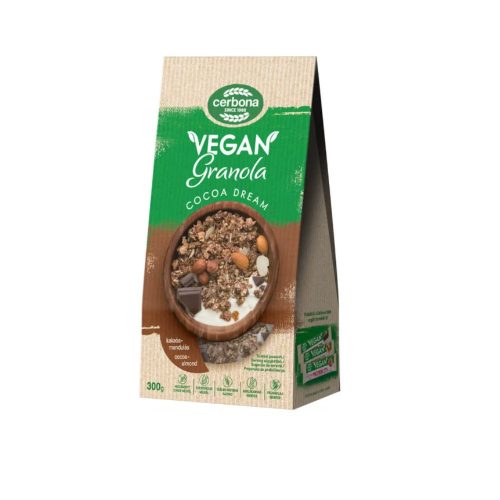 Cerbona Vegán kakaós-mandulás granola müzli, hozzáadott cukor nélkül - 300 g