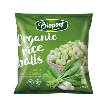   Biopont Extrudált Rizsgolyó spenóttal és póréhagymával (gluténmentes), BIO - 60 g