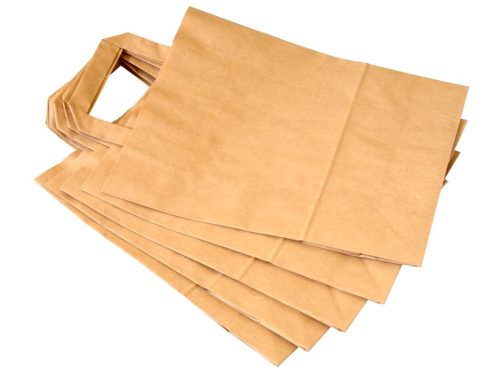 Szalagfüles papírtáska, papírszatyor - barna - nagy (32+16x45 cm)