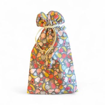 Cibi bélelt kenyeres zsák - Szürke alapon gyümölcsök