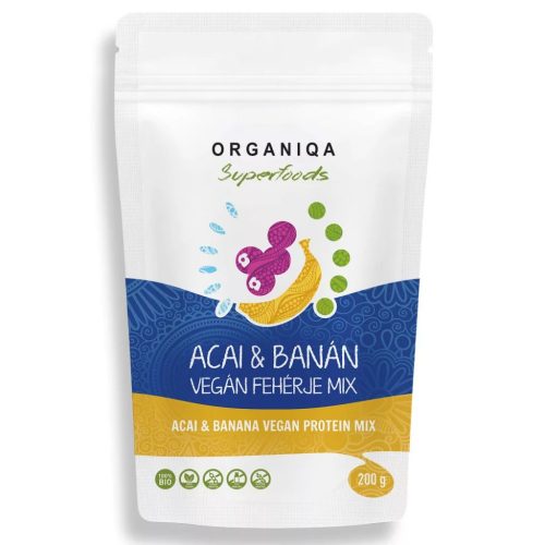 Organiqa Bio acai-banán vegán fehérje mix - 200 g