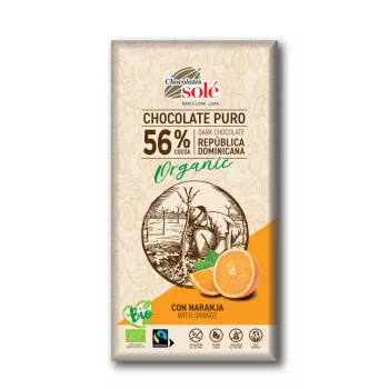   Chocolates Solé Bio, Fairtrade narancsos étcsokoládé 56% - 100 g  (gluténmentes)