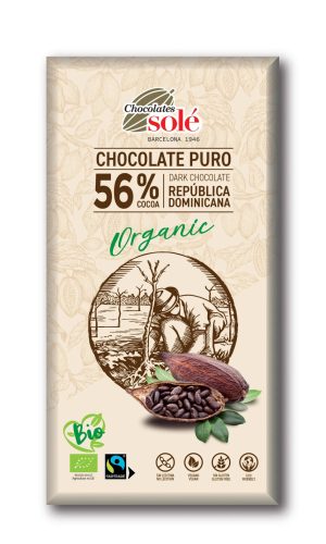Chocolates Solé Bio, Fairtrade étcsokoládé 56% - 100 g (gluténmentes)