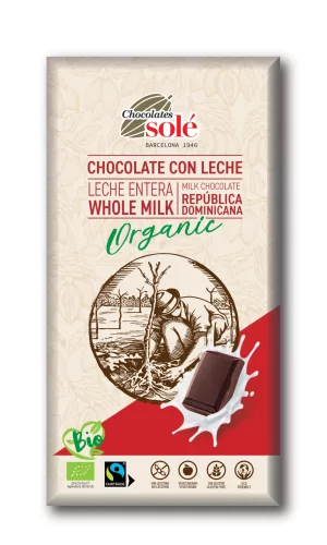 Chocolates Solé Bio, Fairtrade tejcsokoládé 39% - 100 g (gluténmentes)