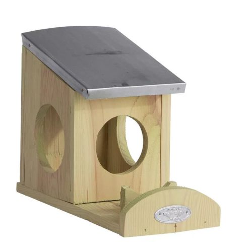 Esschert Design Mókus fa ház, cink tetővel, eleség tartóval, 18 cm