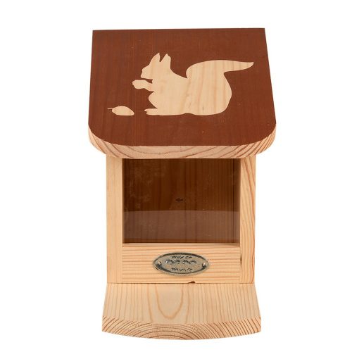 Esschert Design Mókus etető barna színű tetővel, mókus mintával, 15 x 26 cm (kifutó)